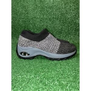 Hypersoft Air Cushioned Women’s 8 Black & Grey Sweater Knit Casual Sock Sneakers